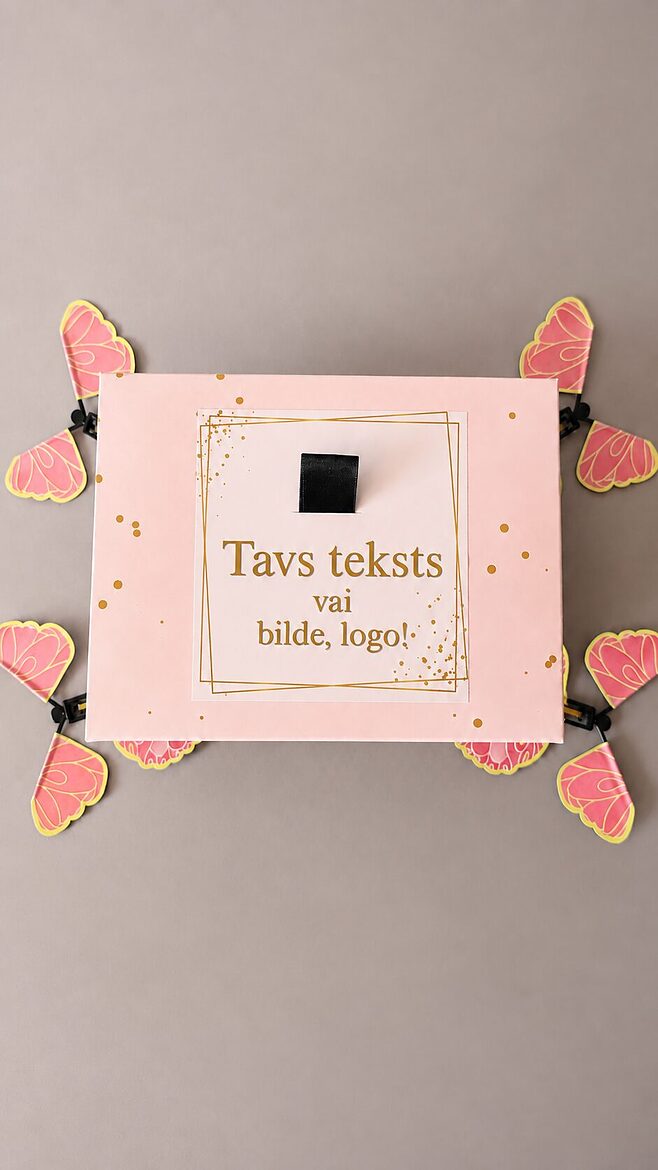 Tauriņu dāvanu kaste ar TAVU TEKSTU vai BILDI