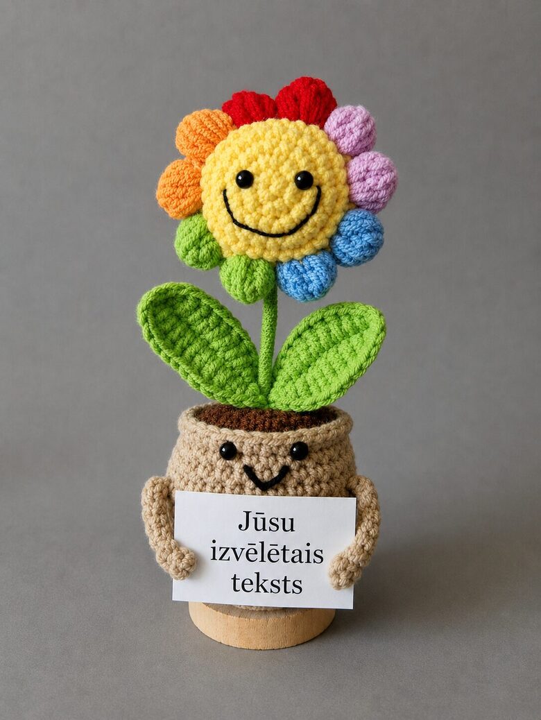Krāsains ziediņš podiņā ar Tavu tekstu