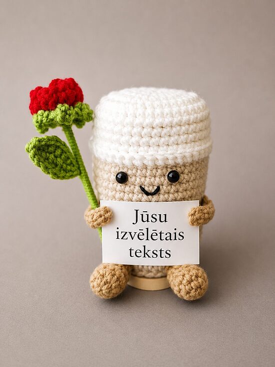 Kafijas tasītes tēls ar rozīti un Tavu tekstu